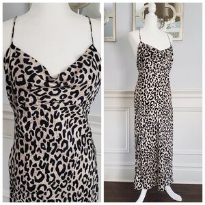 MILLY Silk Leopard Print Draped Cowl Neck Sexy Spaghetti Strap Slip Dress S/M